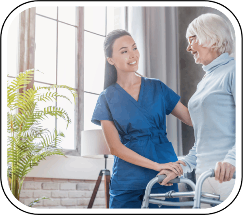 Nurse taking care of elderly lady